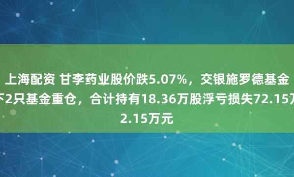 上海配资 甘李药业股价跌5.07%，交银施罗德基金旗下2只基金重仓，合计持有18.36万股浮亏损失72.15万元
